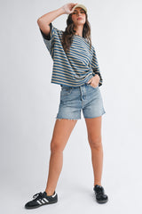 Tan Oversized Striped Boyfriend Tee