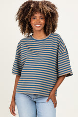 Tan Oversized Striped Maternity Boyfriend Tee
