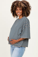 Tan Oversized Striped Maternity Boyfriend Tee