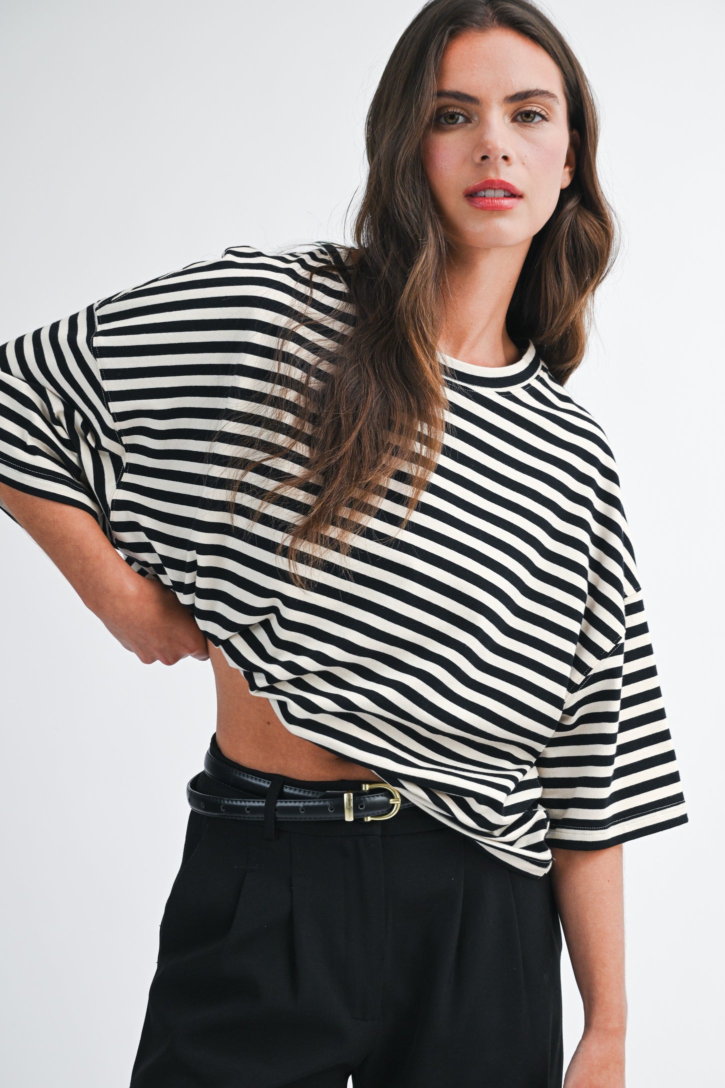 Ivory Oversized Striped Maternity Boyfriend Tee