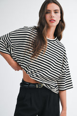 Ivory Oversized Striped Maternity Boyfriend Tee