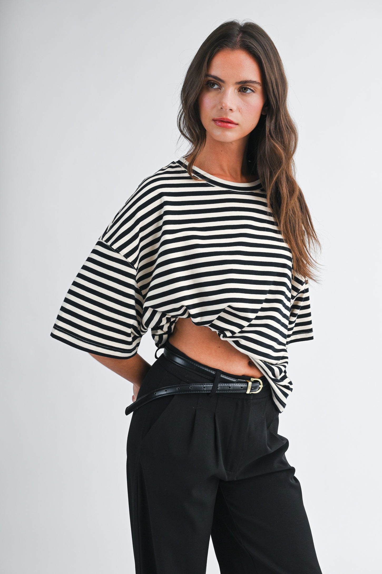 Ivory Oversized Striped Boyfriend Tee