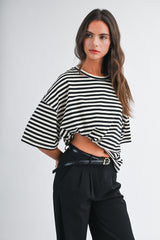 Ivory Oversized Striped Boyfriend Tee