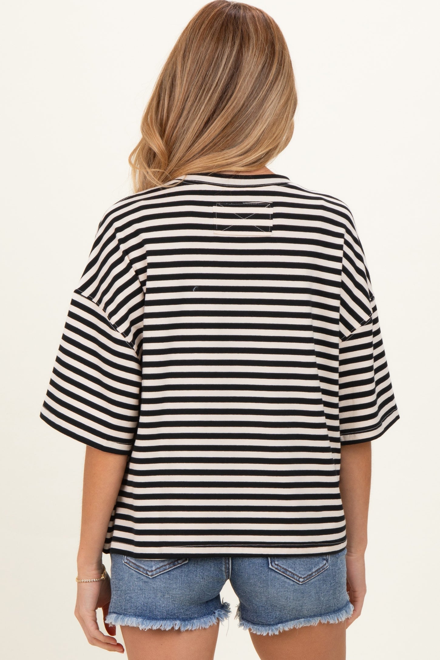 Ivory Oversized Striped Maternity Boyfriend Tee