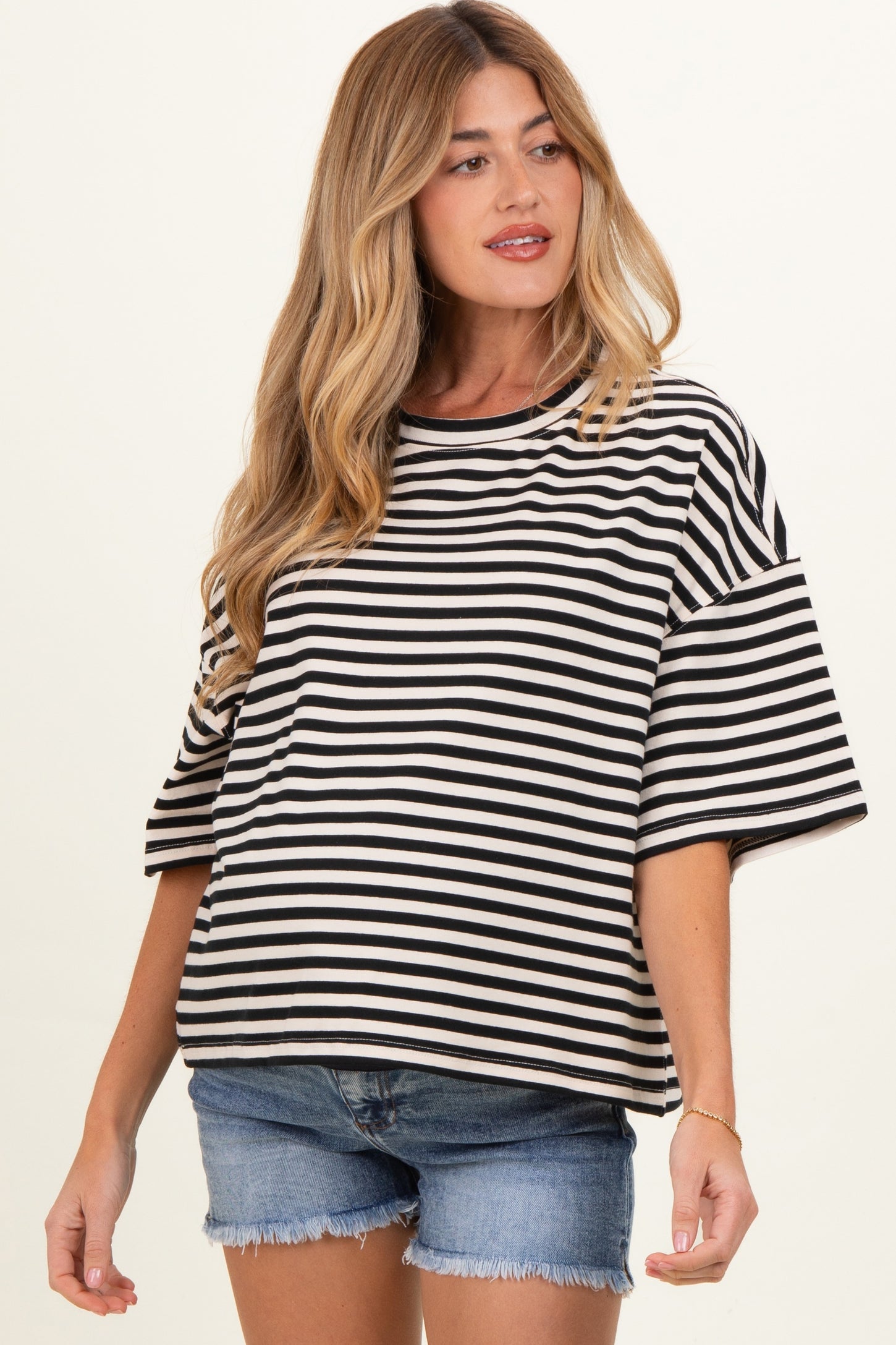 Ivory Oversized Striped Maternity Boyfriend Tee