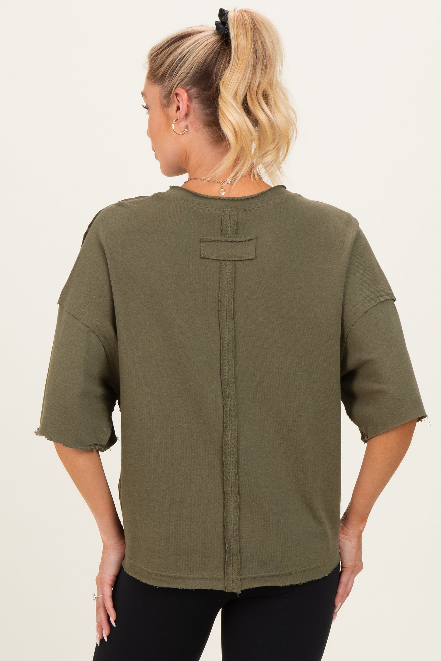 Olive Raw Cut Edge Maternity Boxy Tee