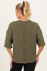 Olive Raw Cut Edge Maternity Boxy Tee