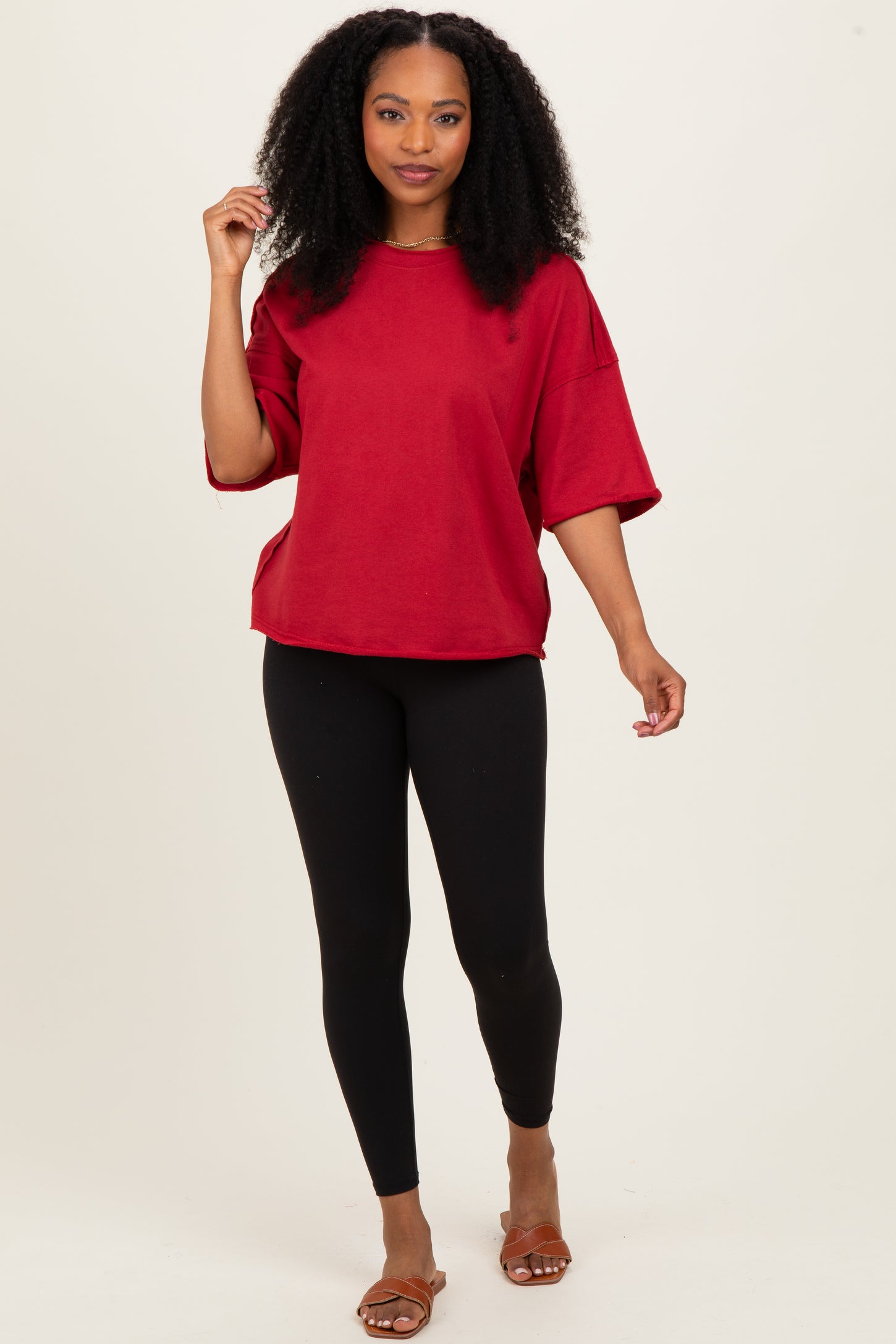 Burgundy Raw Cut Edge Boxy Tee