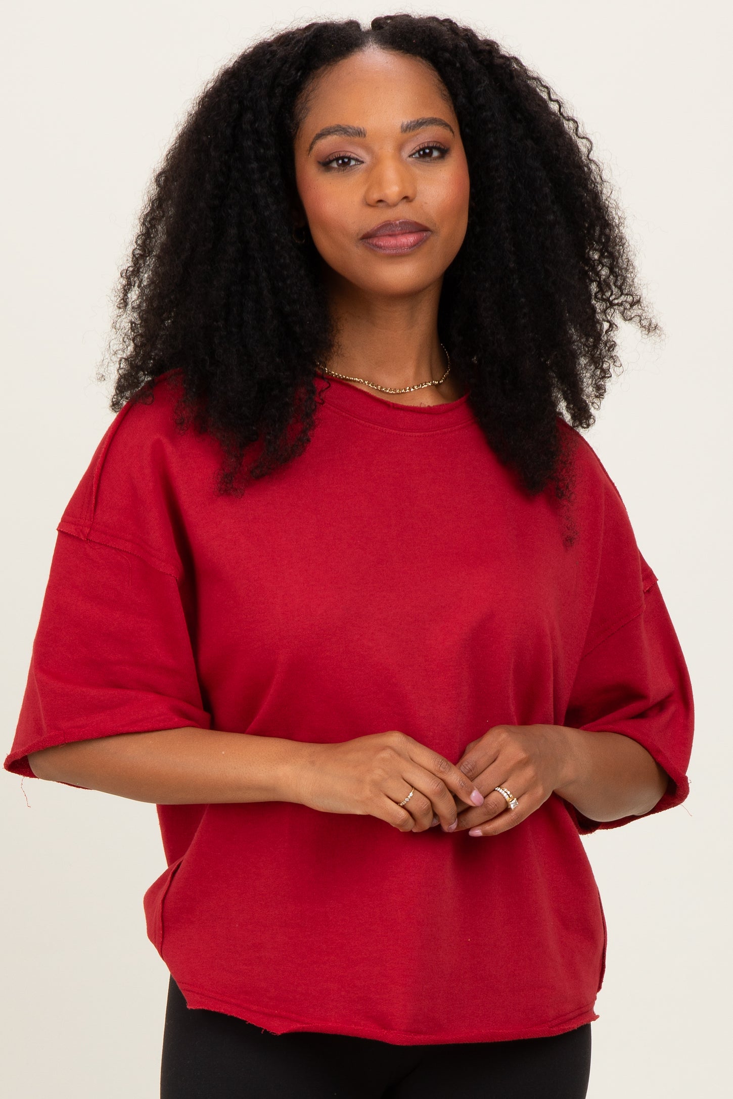 Burgundy Raw Cut Edge Boxy Tee