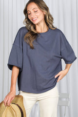 Denim Blue Raw Cut Edge Maternity Boxy Tee
