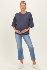 Denim Blue Raw Cut Edge Maternity Boxy Tee
