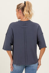Denim Blue Raw Cut Edge Maternity Boxy Tee