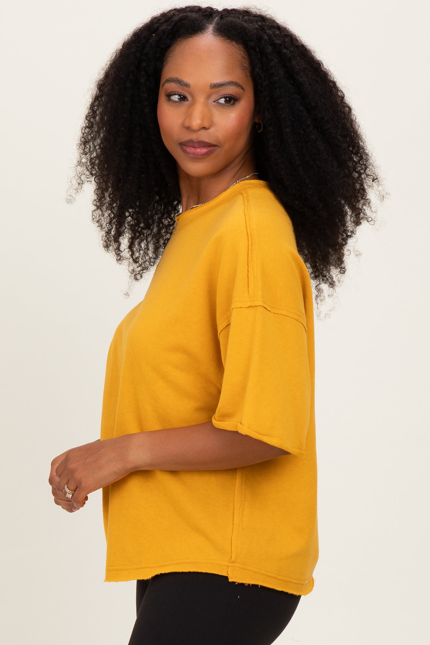 Mustard Raw Cut Edge Boxy Tee