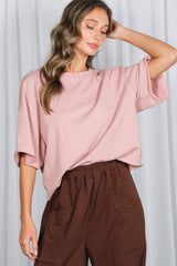 Blush Raw Cut Edge Maternity Boxy Tee