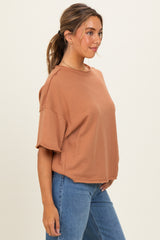 Mocha Raw Cut Edge Boxy Tee