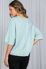 Light Blue Raw Cut Edge Boxy Tee