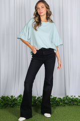 Light Blue Raw Cut Edge Boxy Tee