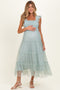 Sage Smocked Polka Dot Tulle Maternity Midi Dress