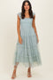 Sage Smocked Polka Dot Tulle Midi Dress