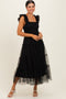 Black Smocked Polka Dot Tulle Midi Dress