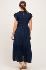 Midnight Mock Neck Flutter Sleeve Smocked Maternity Maxi Dress