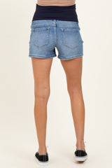 Blue Medium Wash Basic Maternity Denim Shorts