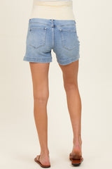 Light Blue Side Slit Maternity Denim Shorts