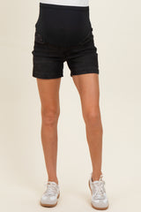 Black Dark Wash Maternity Denim Shorts