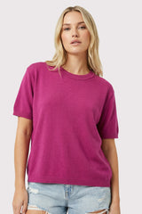 Magenta Short Sleeve Basic Knit Maternity Top