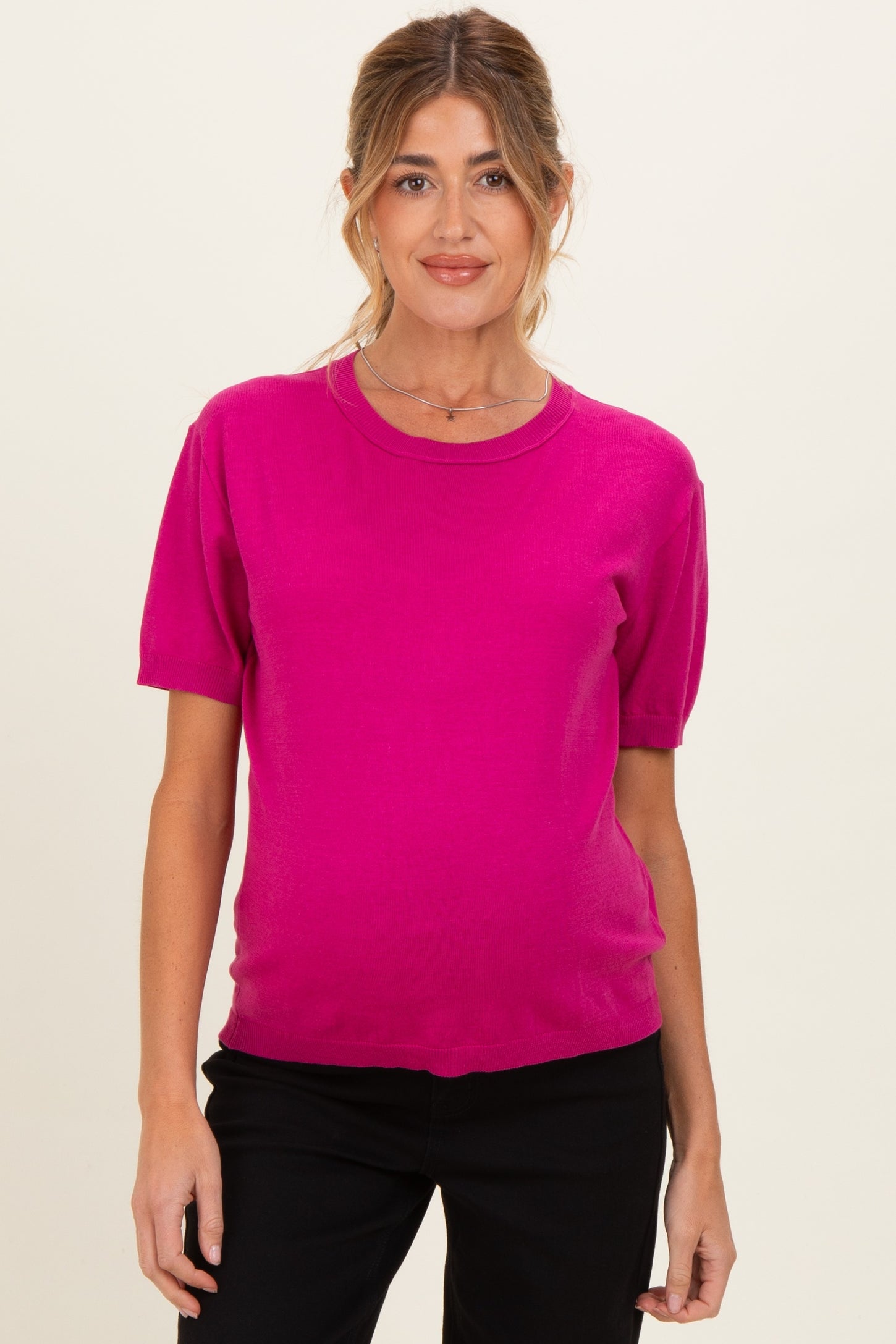 Magenta Short Sleeve Basic Knit Maternity Top