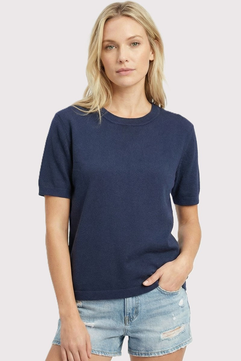 Navy Short Sleeve Basic Knit Top