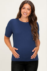 Navy Short Sleeve Basic Knit Maternity Top