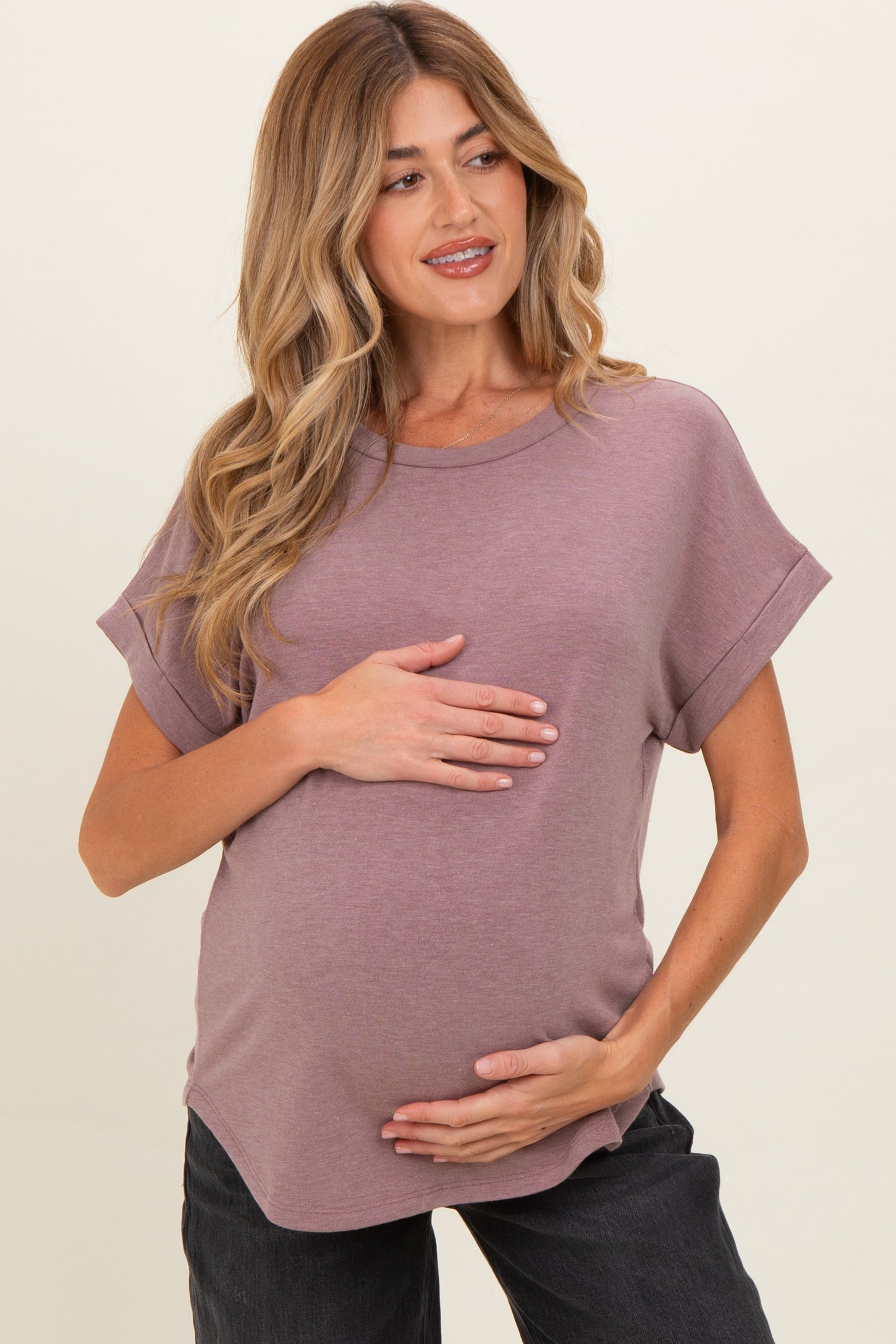 Mauve Cuff Sleeve Maternity Top