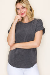 Charcoal Terry Knit Basic Top