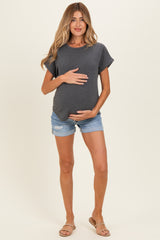 Charcoal Terry Knit Basic Maternity Top