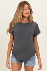 Charcoal Terry Knit Basic Maternity Top