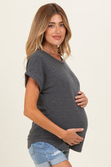 Charcoal Terry Knit Basic Maternity Top