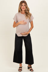 Beige Terry Knit Basic Maternity Top