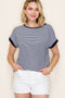 Navy Pinstripe Contrast Trim Top