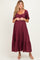 Burgundy Flutter Sleeve Ruffle Hem Maternity Midi Dress