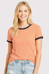 Orange Striped Short Sleeve Top