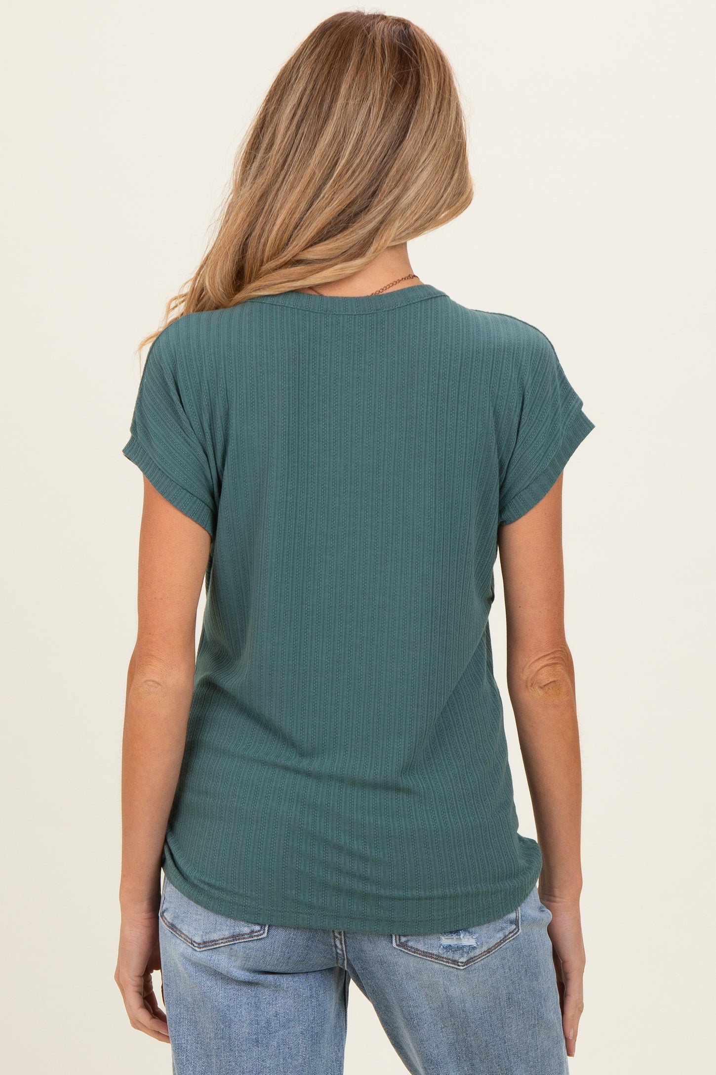 Forest Green V-Neck Pointelle Knit Maternity Top