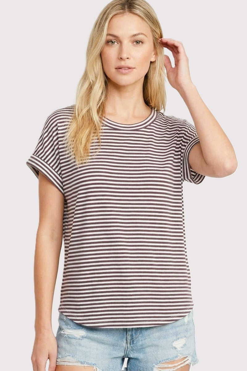 Light Plum Striped Short Sleeve Maternity Top