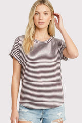 Light Plum Striped Short Sleeve Maternity Top