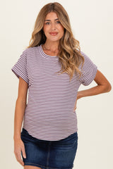 Light Plum Striped Short Sleeve Maternity Top