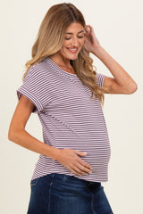 Light Plum Striped Short Sleeve Maternity Top