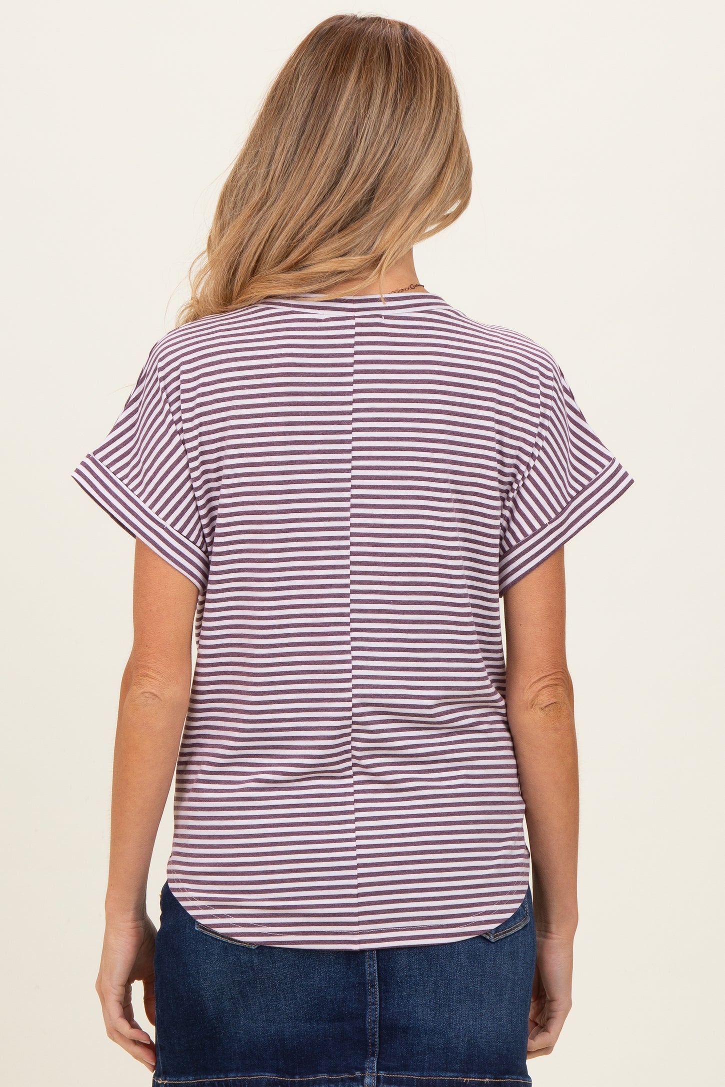 Light Plum Striped Short Sleeve Maternity Top