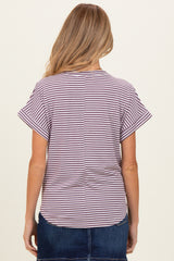 Light Plum Striped Short Sleeve Maternity Top