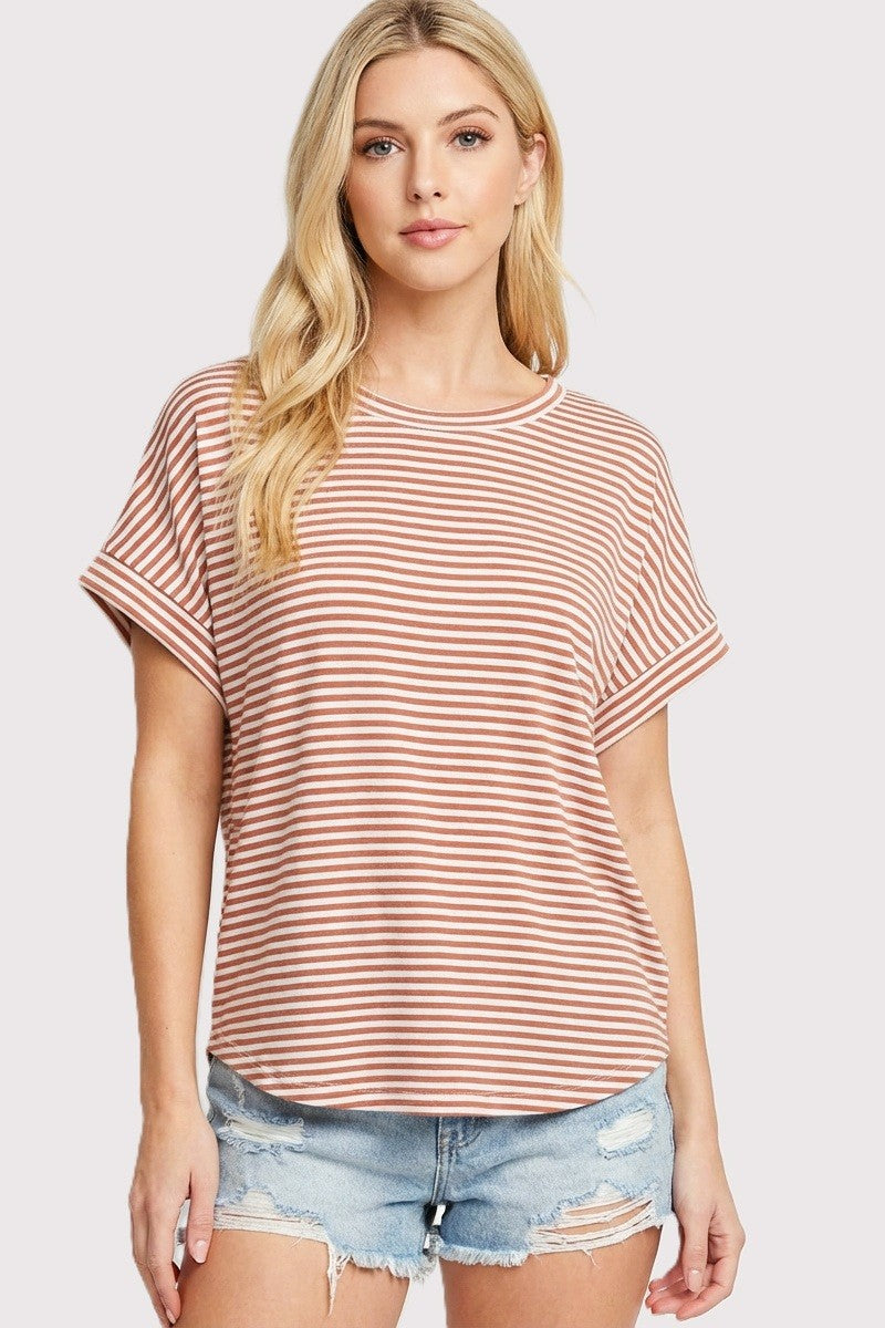 Copper Striped Short Sleeve Top