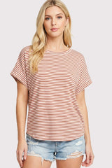 Copper Striped Short Sleeve Top